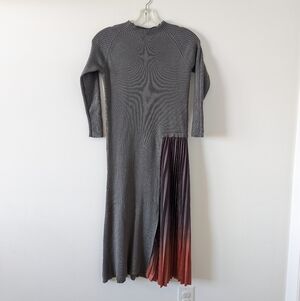 Dalia MacPhee Women's Pleated Knit Dress, Size L, Grey Multi, Ribbed NEW